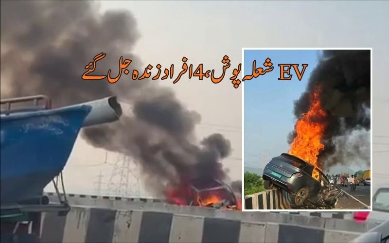 وجئے واڑہ بائی پاس پر الیکٹرک کار میں لگی آگ، چار افراد زندہ جل گئے